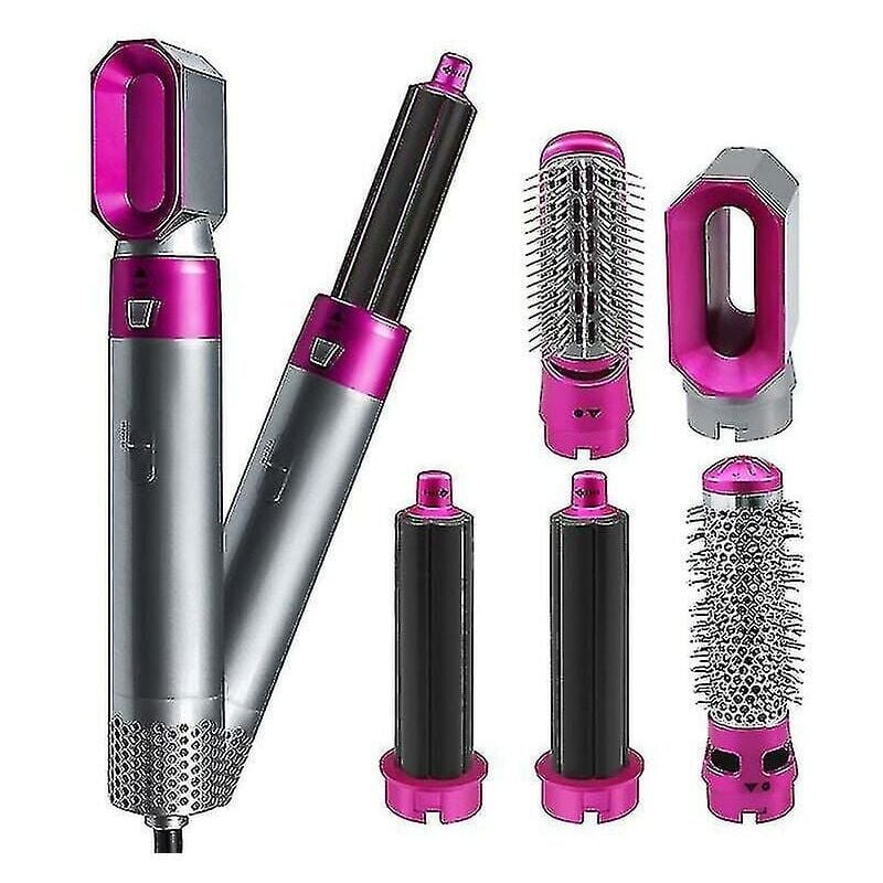 Elektrischer Haarstyler, Haartrockner, 5-in-1-Lockenwickler, automatische Haarglätter, Föhnbürste, Trocken- und Nass-Lockenstab-Set (Farbe: Rosenrot)