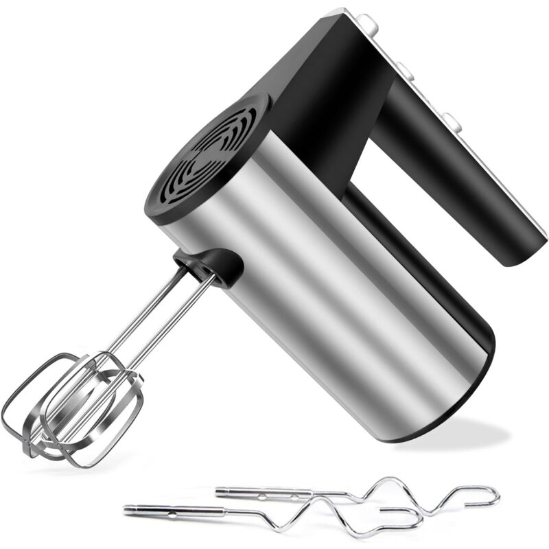 Elektrischer Handmixer aus Edelstahl, 1000 W, Turbo-Boost/Geschwindigkeitsregelung + 5 Geschwindigkeitsstufen + Auswurftaste + 4 Edelstahlaufsätze