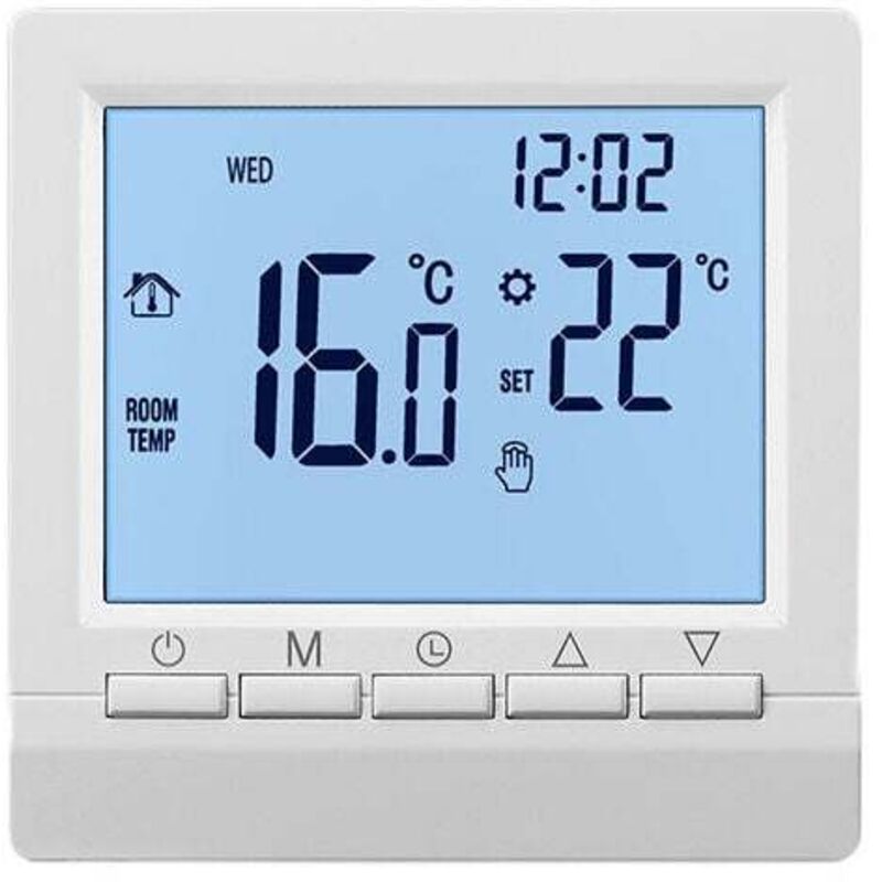 Elektrischer Heizungsthermostat, 16A Handtaste, negative Anzeige, weiße Zeichen auf schwarzem Hintergrund, kein wlan - negative Anzeige weiße Zeichen