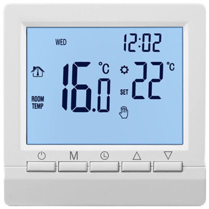 Elektrischer Heizungsthermostat, manueller Knopf 16A, Negativanzeige, weiße Zeichen auf schwarzem Hintergrund, kein WLAN - Negativanzeige weiße