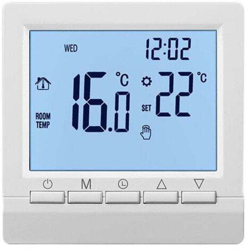 Elektrischer Heizungsthermostat, XU, 16A, manuelle Taste, Negativanzeige, weiße Schrift auf schwarzem Hintergrund, kein WLAN – Negativanzeige, weiße