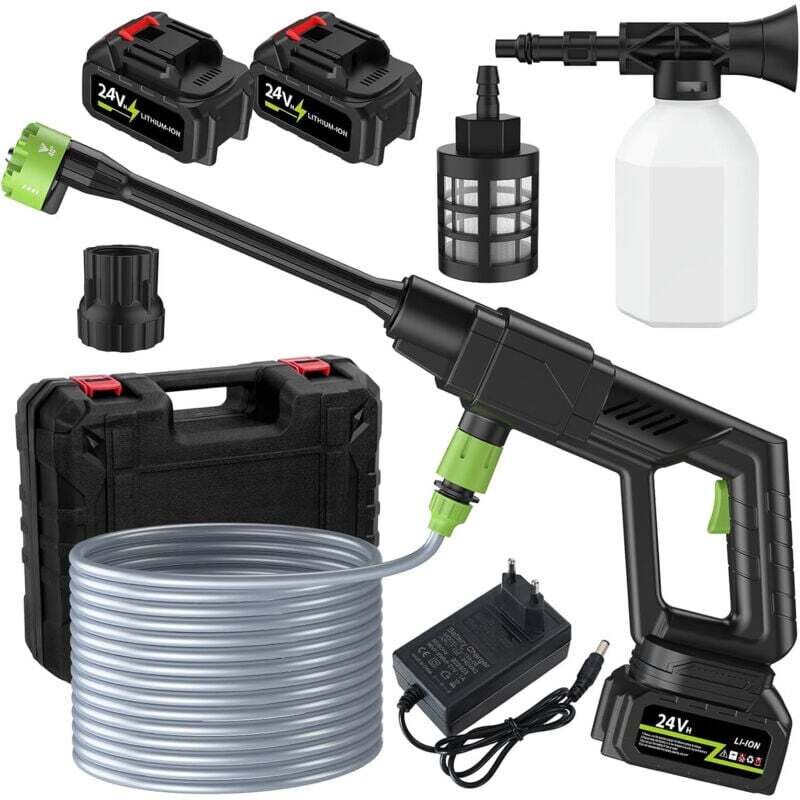 Elektrischer Hochdruckreiniger 500 PSI mit 6 Düsen in 1, 2 wiederaufladbare akkubetriebene Hochdruckreiniger (24VH)