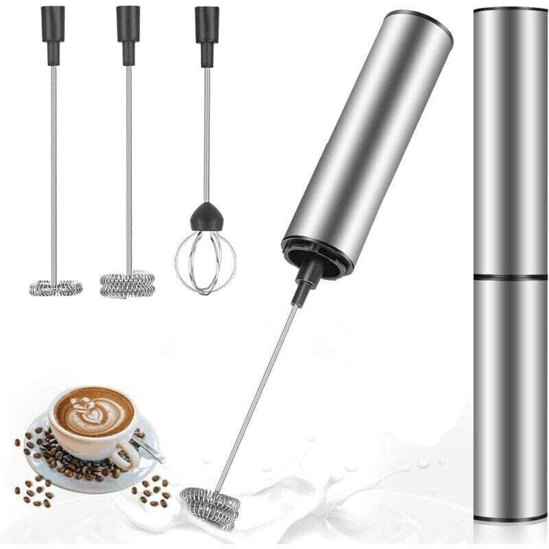 Elektrischer Milchaufschäumer, USB-wiederaufladbarer Milchaufschäumer und Mini-Mixer mit Doppel-Schneebesenkopf, Edelstahl-Mixer für Kaffee, Sahne,