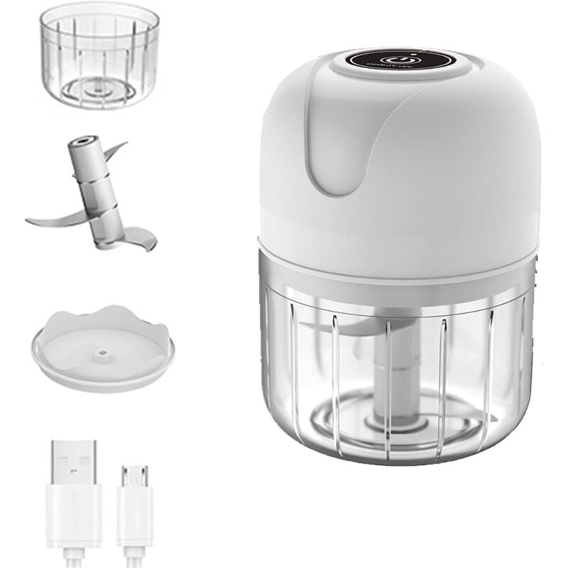 Ersandy - Elektrischer Mini-Knoblauchzerkleinerer, kabellose tragbare Küchenmaschine, Mixer, 250 ml, Mini-Knoblauchzerkleinerer für Knoblauch,