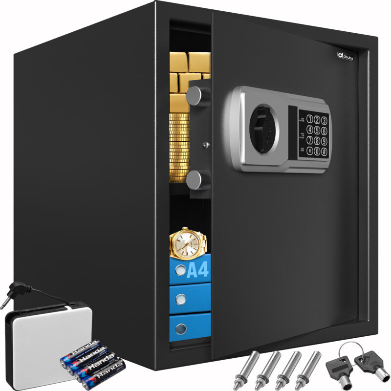 Deuba - Tresor Dokumentengröße 35x40x40cm Elektronik-Zahlenschloss 4 Batterien Tresor Safe Hotelsafe Büro Hotel Schmuck Sicherheitscode schwarz