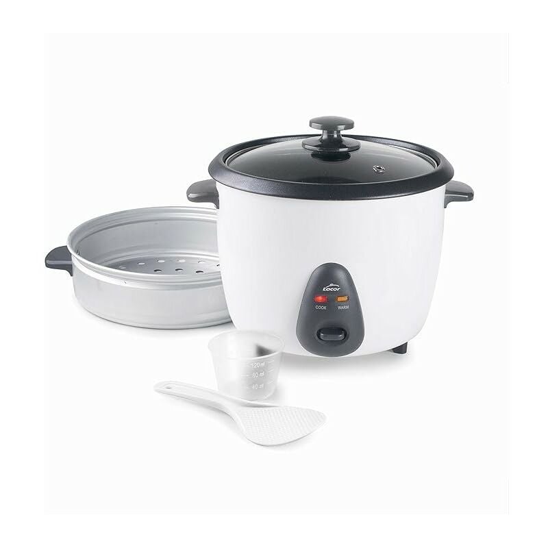 Elektrischer Reiskocher mit herausnehmbarer 1,8-Innenschüssel, 100 % ECO-Antihaftbeschichtung und PFOA-frei, Glasdeckel