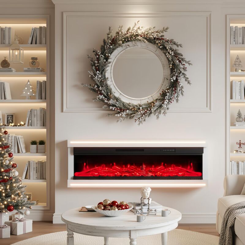 Elektrischer Wandkamin 152 cm - Hochglanz, Mit Fernbedienung, Flammen- & Lichtsteuerung, 2 Heizstufen (750W/1500W) – Elektrokamin zur Wandmontage,