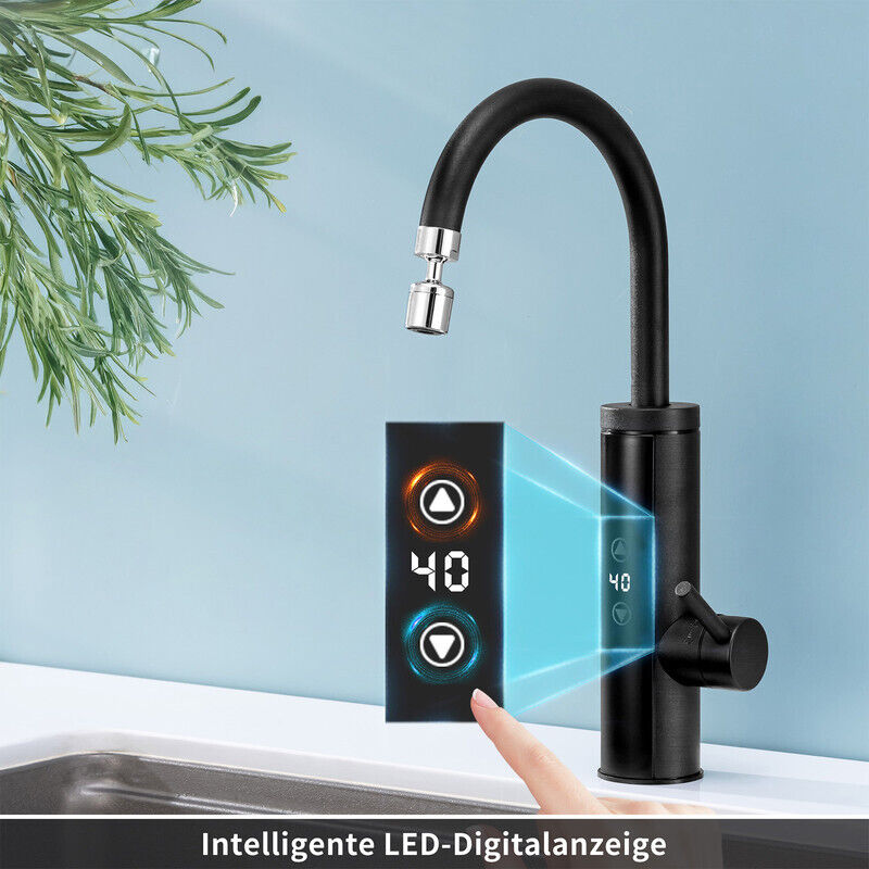 Elektrischer Wasserhahn mit Durchlauferhitzer 230V, 3400W Wasserhahn Küche mit Touch-Temperaturregler, Anti-Spritz Edelstahl Küchenarmatur,