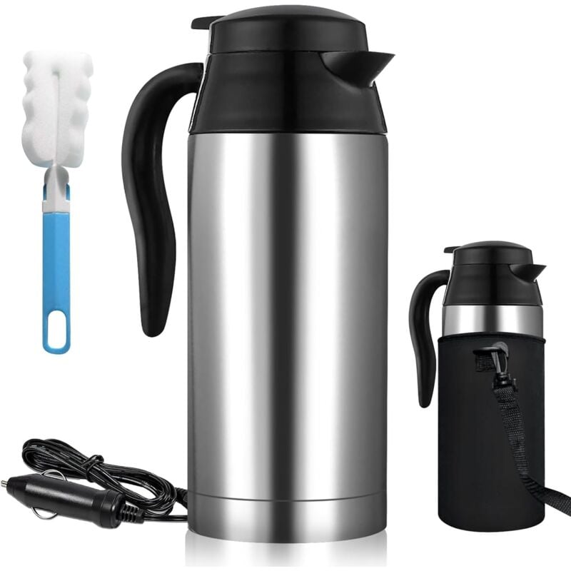 Elektrischer Wasserkocher aus Edelstahl mit 24-V-Zigarettenanzünder im Auto, 750 ml Wasserkocher, Tassenwärmer, Boiler mit automatischer Abschaltung