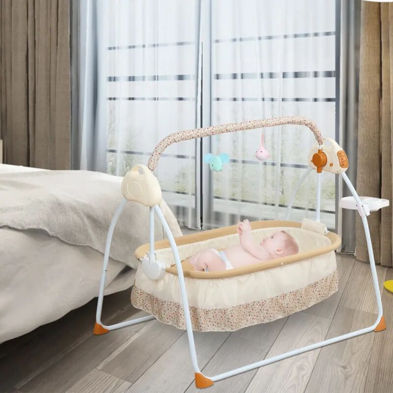 Elektro-Babybett, automatische Babywege, Elektro-Wiege Kartenfarbe, eingebaute 12 Lieder, klappbare tragbare Wiege