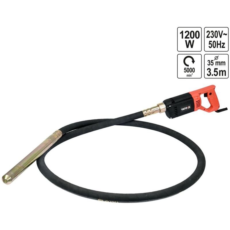 Elektro Einhand Betonrüttler Flaschenrüttler Rüttelflasche Innenrüttler Elektro Rüttler 35mm 1200W + 3m Schlauch