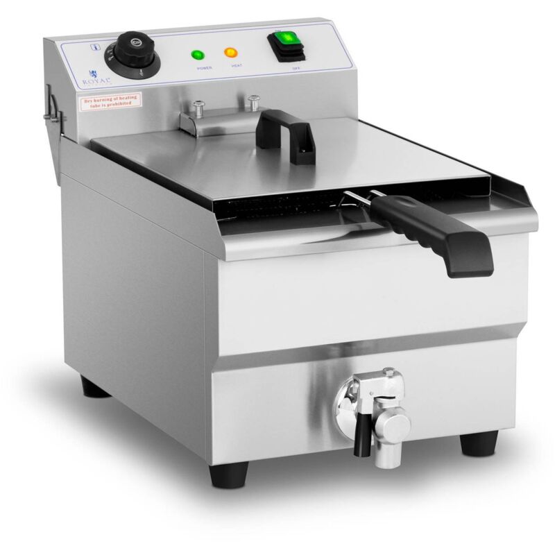 Royal Catering - Elektro Fritteuse Edelstahl Gastro Ablasshahn Kaltzone 3200 w Kapazität 13L