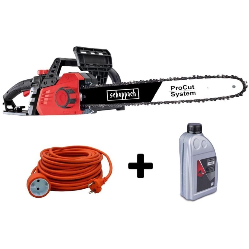 Elektro-Kettensage 46cm Scheppach Cse2600 + Elektro Kabel 20mt + Ol Chaine 1 Lt