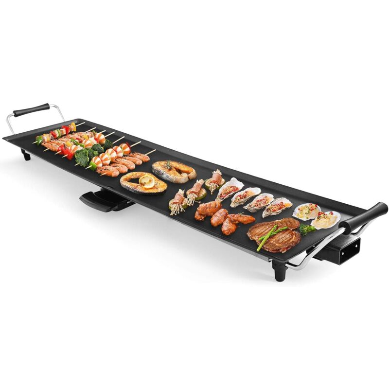 Elektrogrill 1800W, Teppanyaki Grillplatte mit Antihaftebeschichtung, Tischgrill inkl. Einstellbarem Thermostat und abnehmbarer Fettauffangschale,