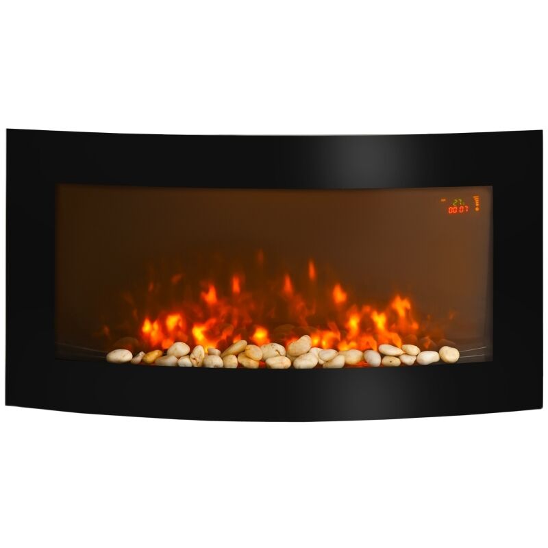 Elektrokamin mit Heizung, Wandkamin mit LED Flammeneffekt, 7 Flammenfarben, 1000/2000 W, elektrischer Kamin mit Timer, Einstellbarer Thermostat,