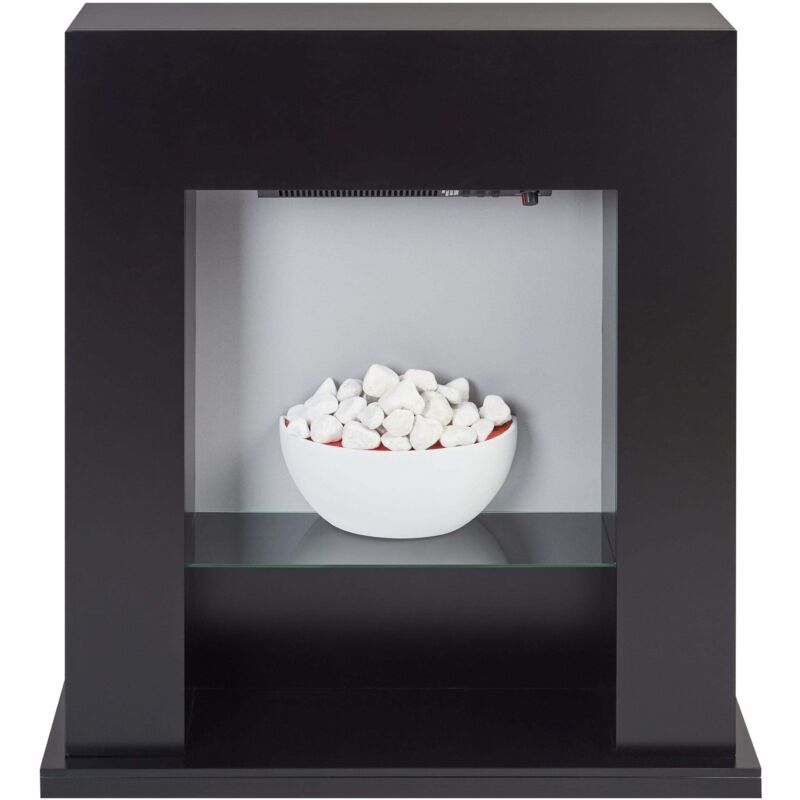 Beliani - Elektrokamin Schwarz mit led Flammeneffekt Kieselsteine Elektrischer Kamin Kaminumrandung Thermostat Heizung für Wohnzimmer