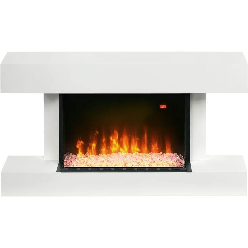 Elektrokamin, Wandkamin mit Heizung 2000 W, LED 3D-Flammeneffekt, Kristalle, in 11 Farben mit 3 Helligkeitsstufen, Elektrischer Kamin mit