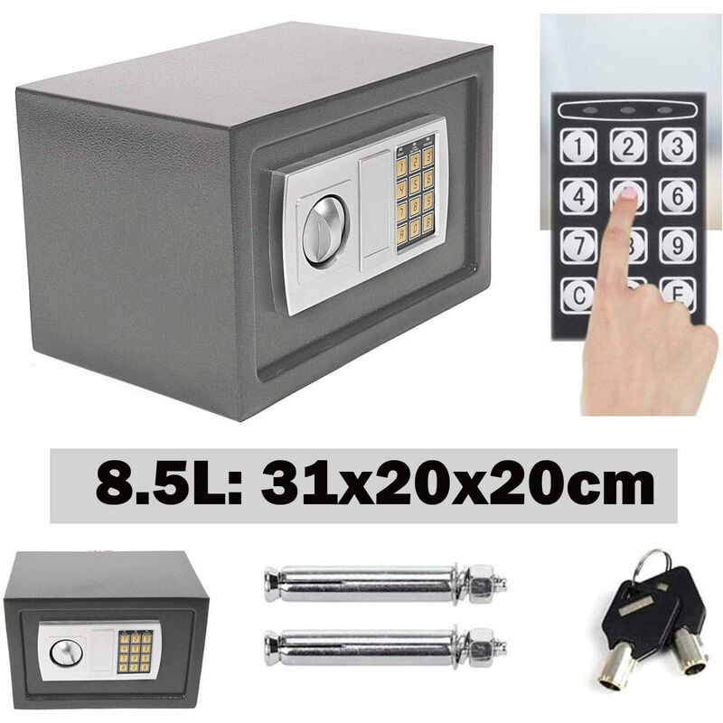 Dayplus - Elektronik Safe Tresor Möbeltresormit zahlenschloss und 2 Notschlüssel wasserdichte Sicherheitsbox Wandtresor Grau 31 x 20 x 20 cm