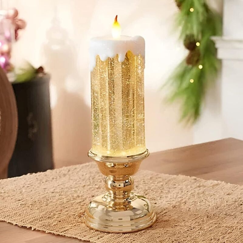 Elektronische Weihnachts-LED-Kerzen mit Glitzerwirbel, wasserdicht, per USB wiederaufladbar, flammenlose Kerzen mit Farbwechsel, Wasser für