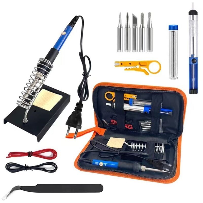 Elektronisches Lötkolben-Set, 60 W Schweißgerät mit einstellbarer Temperatur, 5 Lötspitzen, Lötpumpe, Lötkolbenständer, Pinzette