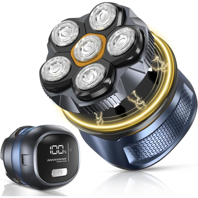 Elektrorasierer für Herren, 2 Geschwindigkeiten, 6D-Magnetkopf, wasserdicht, Nass & Trocken, Typ C für Gesichts- und Glatzen-Styling