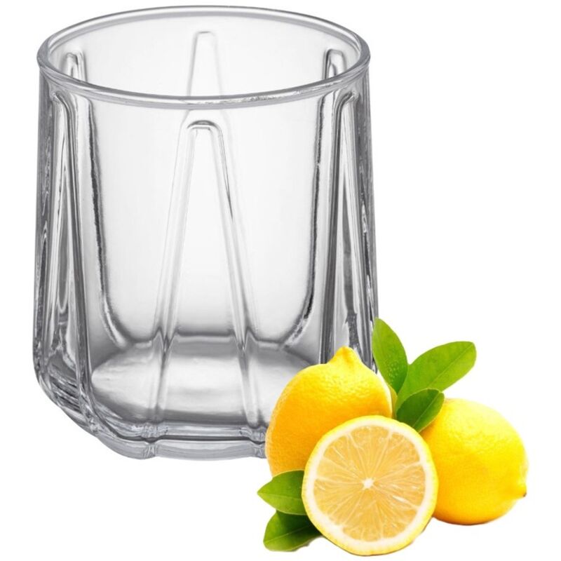 ELLA Flaches Glas 360 ml mit geprägtem geometrischem Muster für Säfte, Wasser, Getränke, Cocktails, Desserts, Kompotte