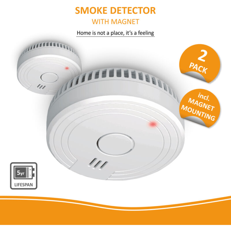 Elro - 2er Set Rauchmelder mit 5 Jahres Batterie + Magnetklebe-Kit EN14604