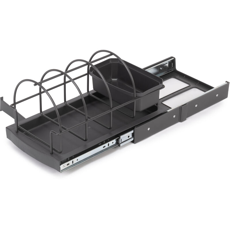 Ablage für Küchenzubehör mit Bodenbefestigung und manuellem Auszug, Kunststoff anthrazitgrau - Emuca