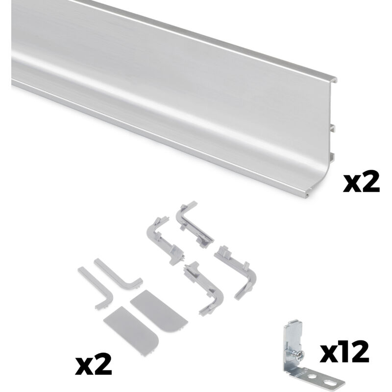 Lot mit 2 AufLotProfile Gola für Küchenmöbel, Länge 2,35 m, mit Zubehör, Aluminium, matt eloxiert - Emuca