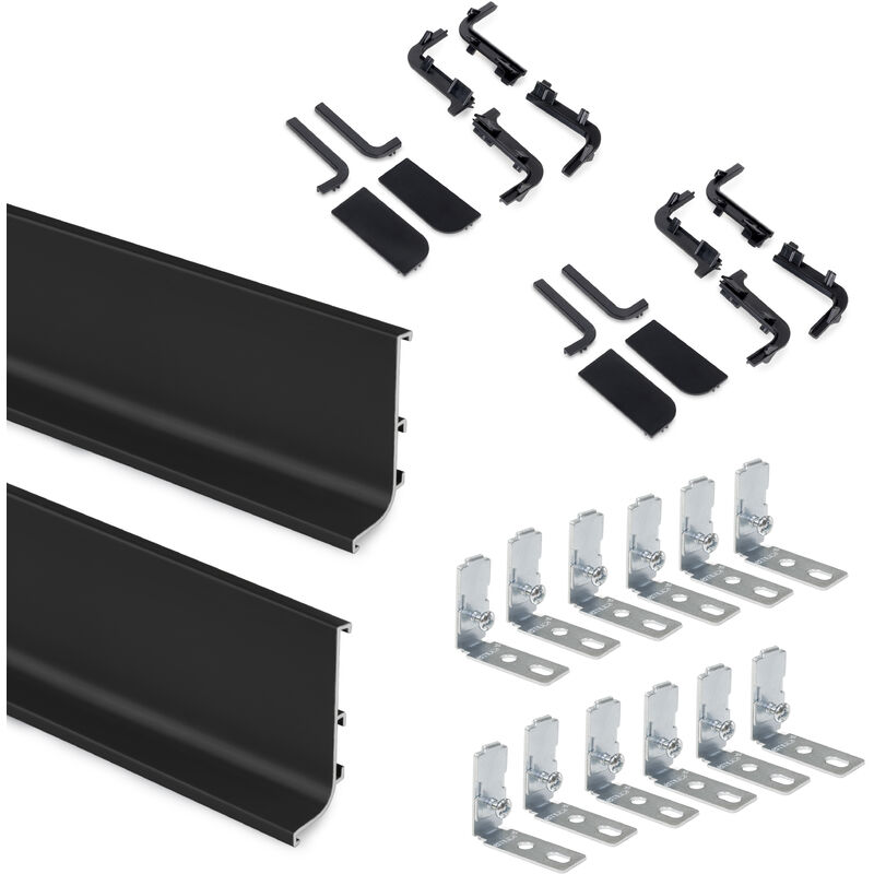 Lot mit 2 AufLotProfile Gola für Küchenmöbel, Länge 2,35 m, mit Zubehör, Aluminium, schwarz lackiert - Emuca