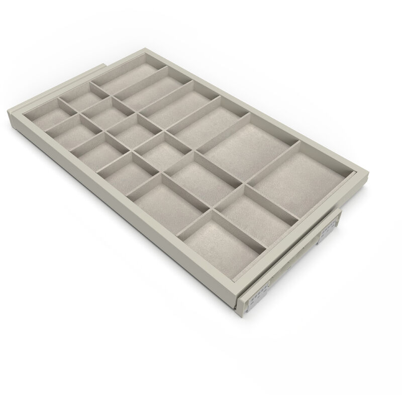 Set aus Organiser Schubladenset mit Soft-Close-Auszugsrahmen für Kleiderschränke, verstellbar, Modul 800mm, Steingrau - Emuca