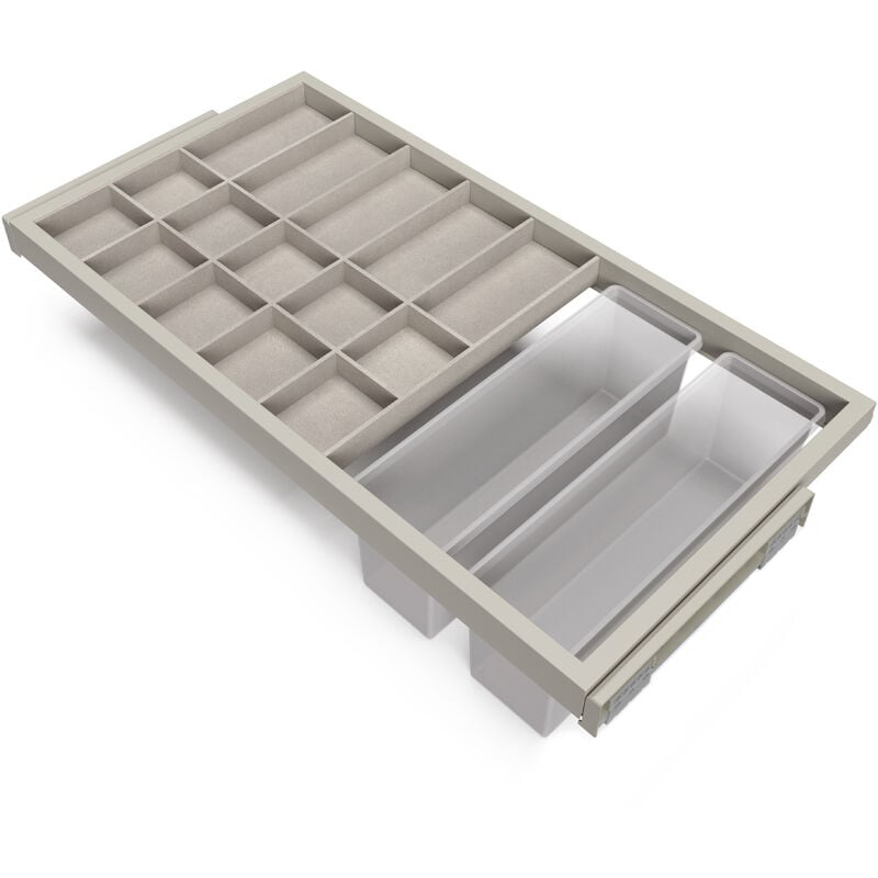 Set aus Organizer Schubladenset, Hilfsablage und Soft-Close-Führungsrahmen für Kleiderschränke, verstellbar, Modul 900mm, Steingrau - Emuca