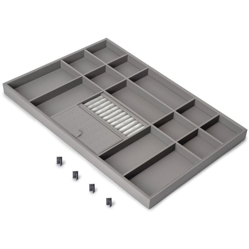 Emuca Quartz 640 (M80) Schubladen-Organizer für Kleiderschränke und Ankleidezimmer, umweltfreundliches Leder und Holz, Titan