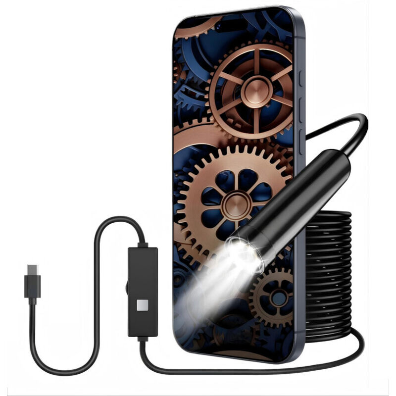 Endoskopkamera mit Licht, 10 m halbstarre Kabelinspektionskamera, 8,0 mm Typ-C-Endoskop und 6 LEDs, USB-Endoskopkamera für Android-Telefone, Tablets,