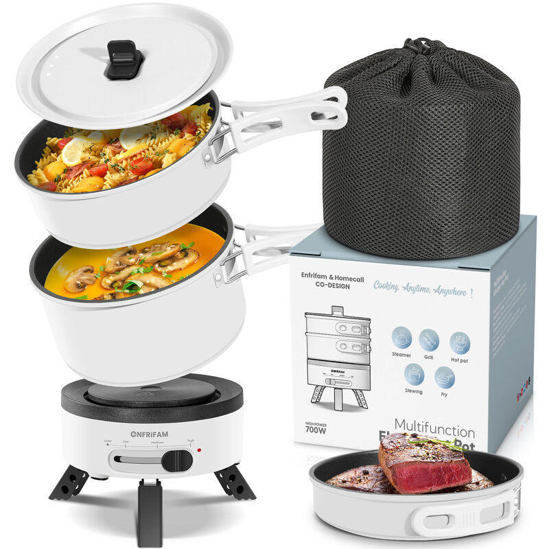 Enfrifam Elektrische Multipfanne Elektrische Hot Pot, Multikocher, Elektrische Pfannen, Campingkocher 700,00 w, Fondue Set, Ideal für Büro Wohnheime