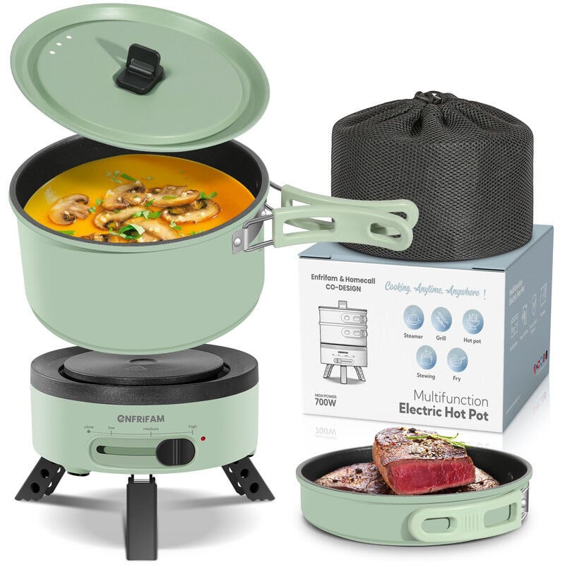 Enfrifam Elektrische Multipfanne Elektrische Hot Pot, Multikocher, Elektrische Pfannen, Campingkocher 700,00 w, Fondue Set, Ideal für Büro Wohnheime