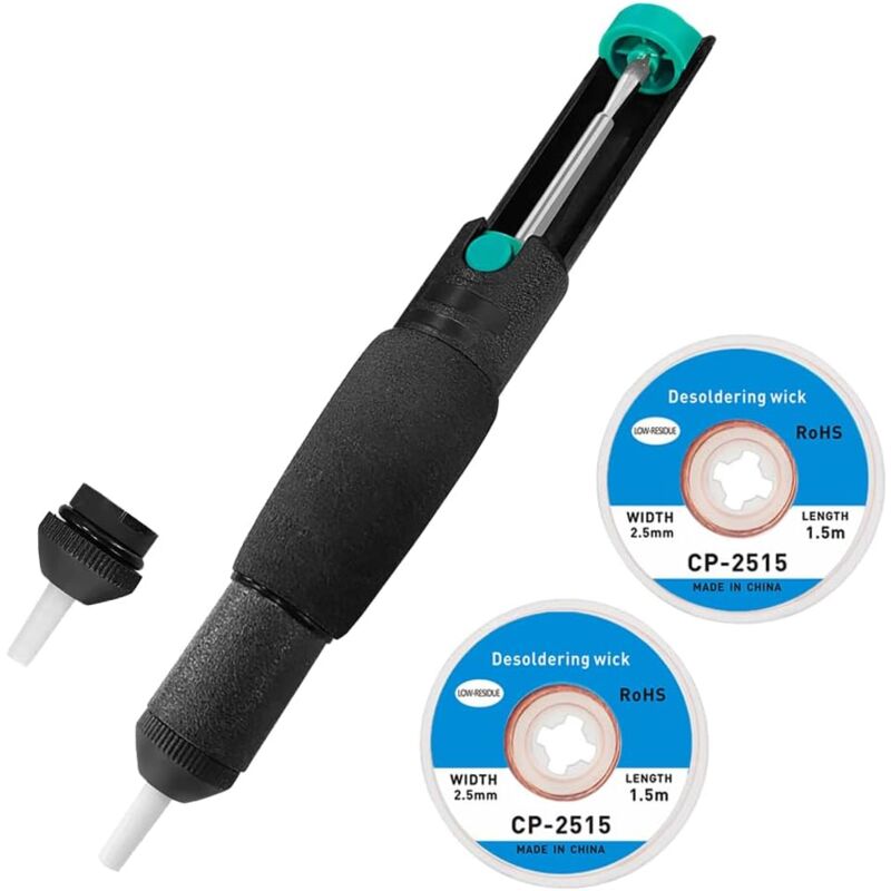 Entlötpumpe Set, Entlötpumpe & Entlötlitze, Desoldering Wick & Desoldering Pump, Entlöten Docht (2,5 mm, 1,5 m),Lötmittel Sauger Vakuumpumpe Solder