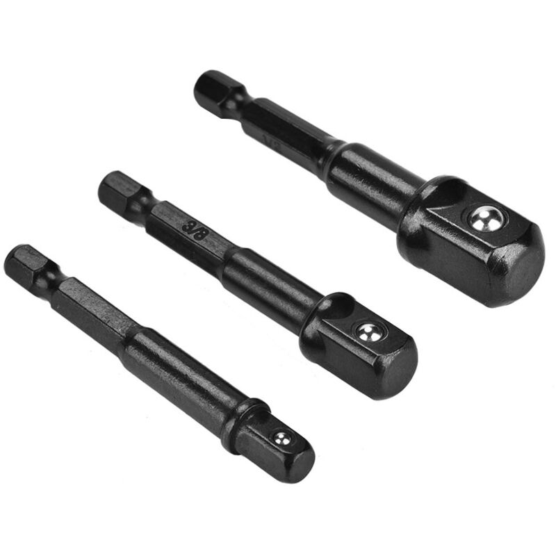 Eosnow 3-teiliger schwarzer Stecknuss-Adapter, 1/4 Zoll Sechskantschaft auf 1/4 Zoll, 3/8 Zoll, 1/2 Zoll Vierkantkopf-Bohrer-Bit-Treiber