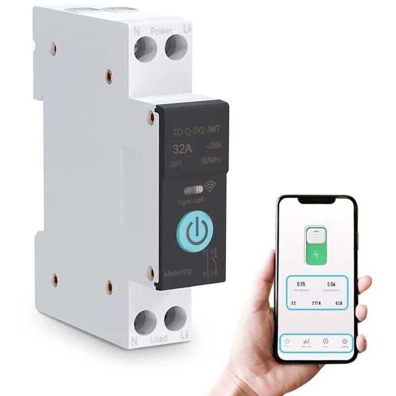 Eosnow DIN-Schienen-Leistungsschalter, intelligenter WLAN-Schalter, Fernbedienung per Mobiltelefon, 3 Synchronisationsmodi, für Haushaltsgeräte, 32 A