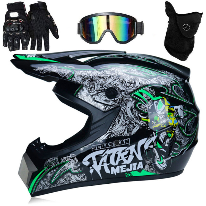 Eosnow Professioneller Motocross-Helm für Kinder und Erwachsene, Dirt Bike, Off-Road-Motorrad, mit Schutzbrille, Handschuhen, Gesichtsschutz