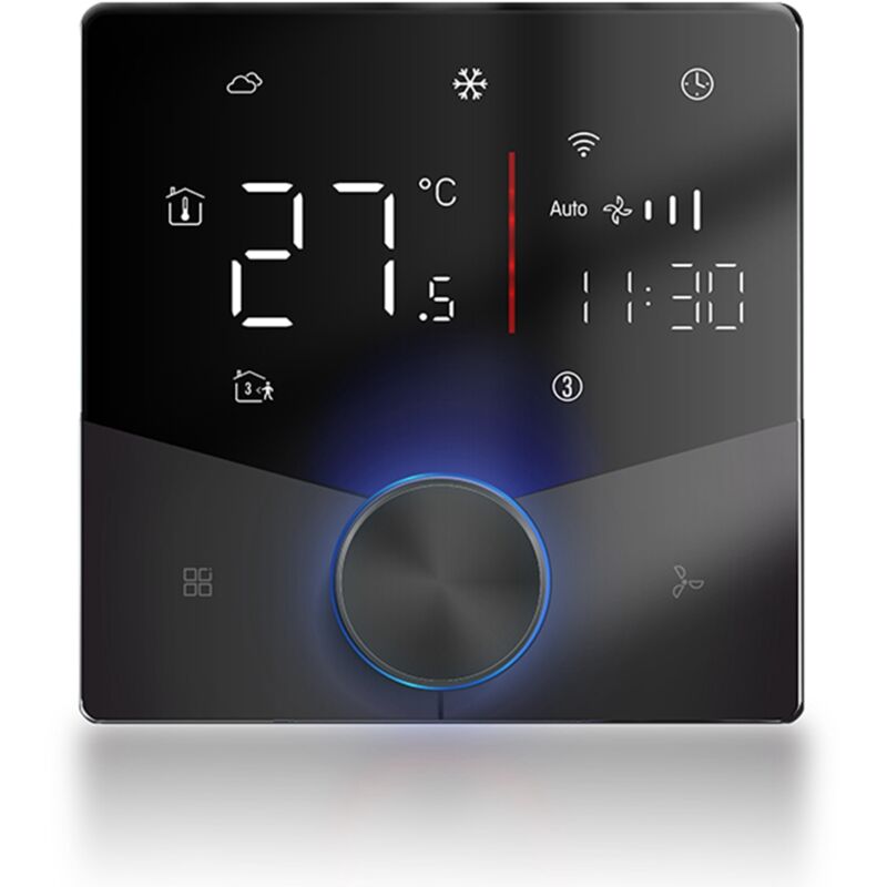 Eosnow WiFi-Klimaanlagen-Thermostat, 5+2 Tage, 6 Perioden, programmierbarer zentraler Klimaanlagen-Temperaturregler, Schwarz