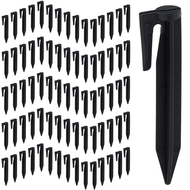 Erdhaken Mähroboter, 100 Stück, Verlegehilfe für Begrenzungskabel, Kunststoff, Rasenroboter Zubehör, schwarz - Relaxdays