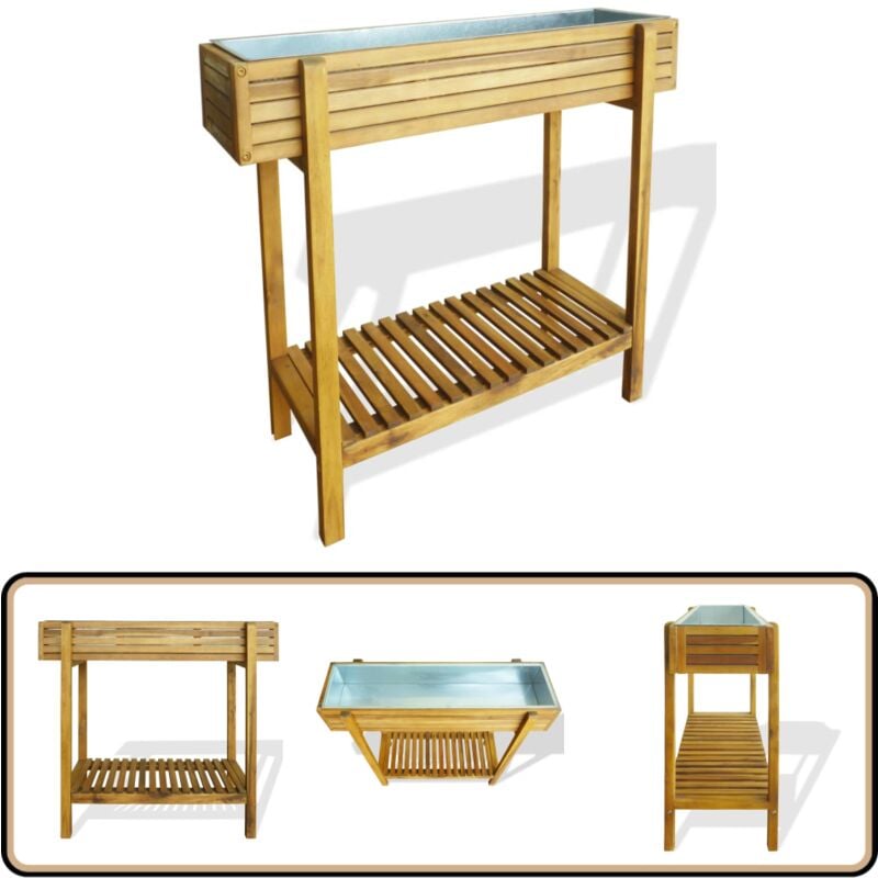 Erhöhter Garten-Hochbeet Akazie Massivholz und Zink - Holz Hochbeet - Gartengefäß - Blumenerde - Balkonpflanzen - Kräutergarten