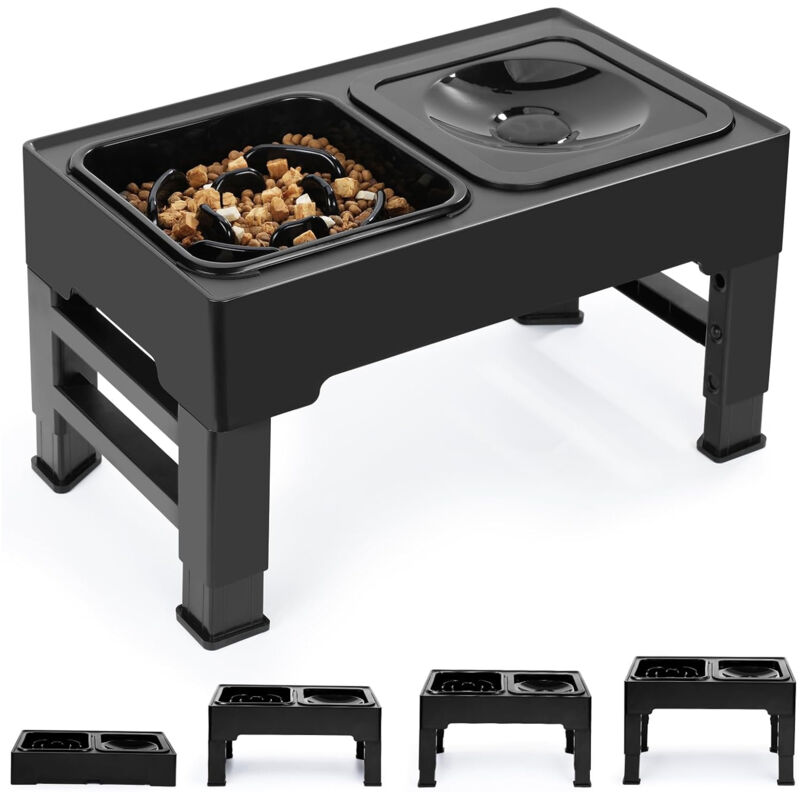 Erhöhter Hundenapf, 2-in-1-Napf mit Spritzschutz für Futter und Wasser, Napfständer, 4-fach höhenverstellbar für kleine Hunde und Katzen, mittelgroß