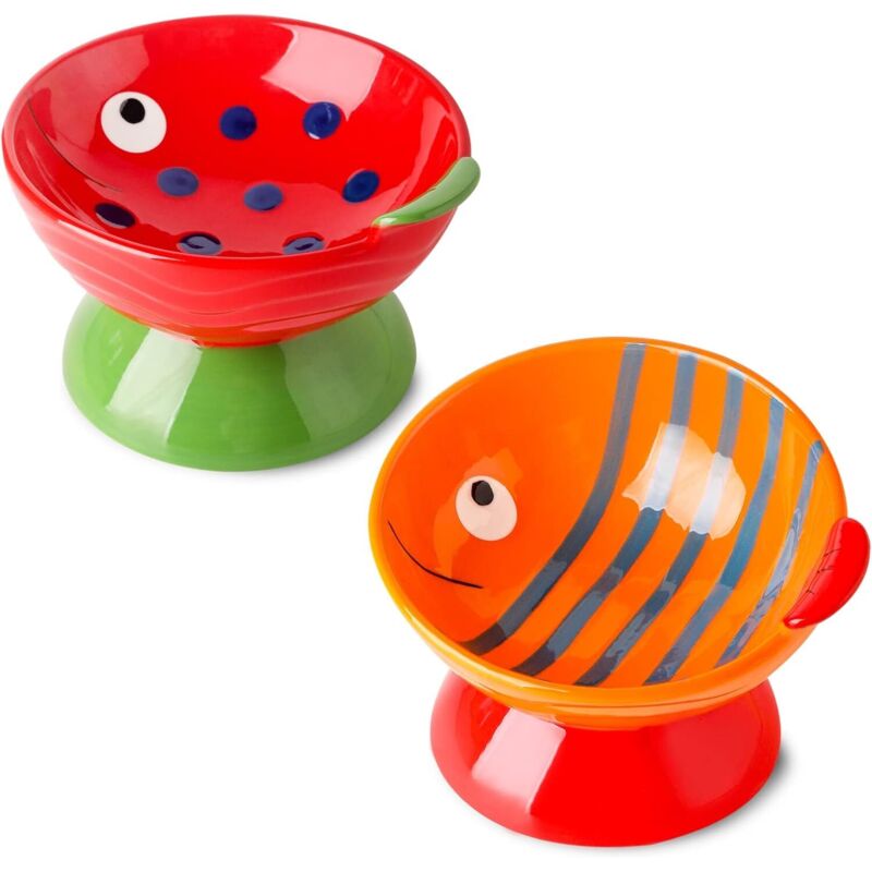 Erhöhtes Katzennapf-Set: Erhöhte Futter- und Wassernäpfe aus Keramik, Schüsseln für Katzen oder kleine Hunde – 16,5 cm geneigte Futter- und