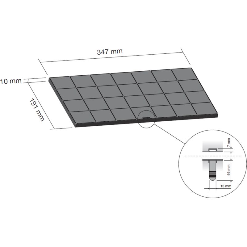 Ersatzteil - SOS Accessoire Filtre charbon FCHAR 350 x 191 x 9 mm pour Hotte AIRFORCE AFCFCAF25X10S, 482000008330 - - AIRFORCE, WHIRLPOOL, BAUKNECHT