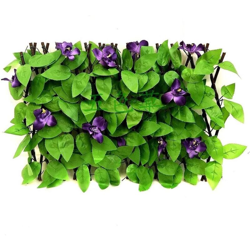 Erweiterbare Garten-Spalierpaneele – verstellbarer Holzzaun mit grünen Kunstpflanzen – dekorativer Sichtschutz für den Außenbereich, Garten, Balkon,