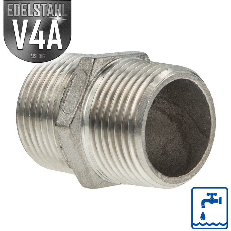 ES Doppelnippel Edelstahl V4A (AISI 316), AG/AG, Typ 280, 1/4 Zoll