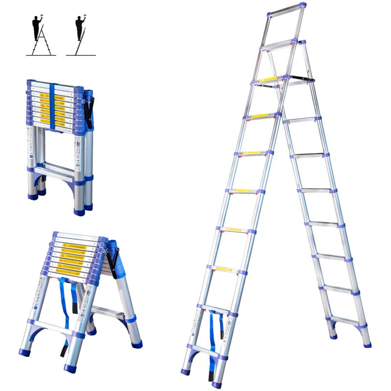 Teleskop-Trittleiter mit 10 Stufen EXTENDACT10, Teleskopleiter 2,9m+2,6m, faltbare Teleskop-Trittleiter, Max. Arbeitshöhe 4,4m, 5 Jahre Garantie,