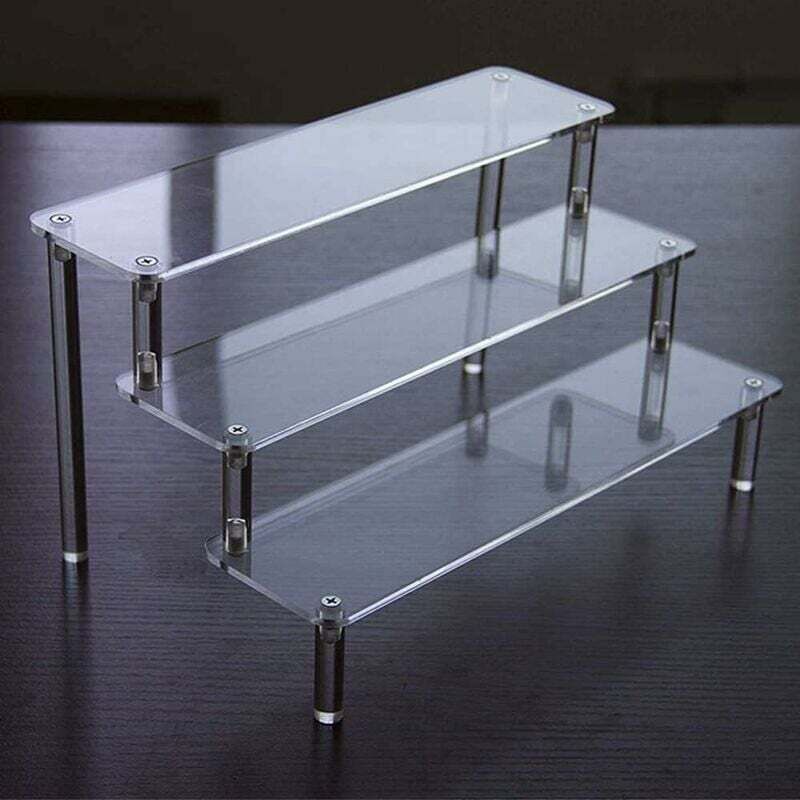 Espositore in acrilico trasparente, mensola trasparente per scale a 3 livelli, espositore in acrilico per esporre statuette, smalti per unghie,